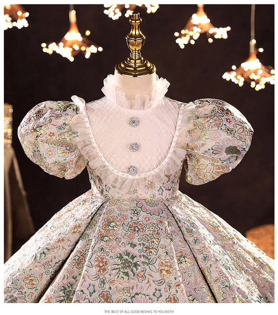 Dziecięca aksamitna suknia ślubna w stylu retro - Europejska i amerykańska księżniczka dla dziewczynek - Wianko - 12