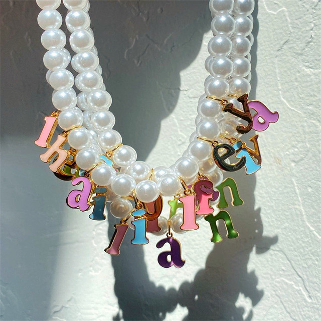 Niestandardowy naszyjnik koloru perła z listowym wisiorkiem, personalizowany, biżuteria dla kobiet jako prezent bożonarodzeniowy - Wianko - 12
