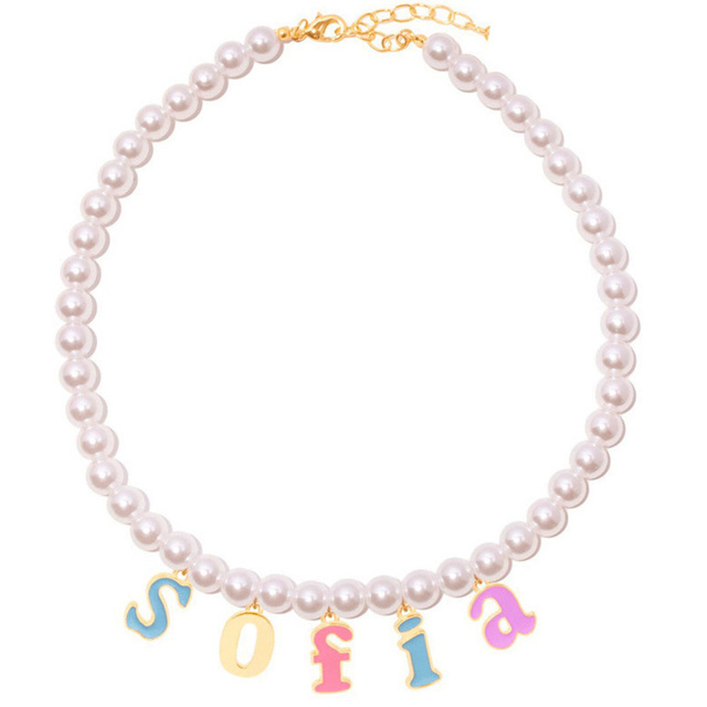 Niestandardowy naszyjnik koloru perła z listowym wisiorkiem, personalizowany, biżuteria dla kobiet jako prezent bożonarodzeniowy - Wianko - 3