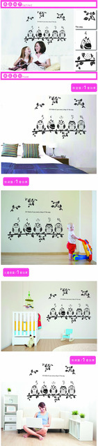 Naklejki ścienne Cartoon sowy z motywem drzewa dla dzieci - winylowa dekoracja do pokoju, zdejmowane naklejki ze zwierzętami - Wianko - 2