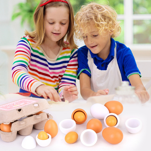 Drewniane symulacyjne jajka kuchenne dla dzieci - zestaw 6 sztuk - Wianko - 3