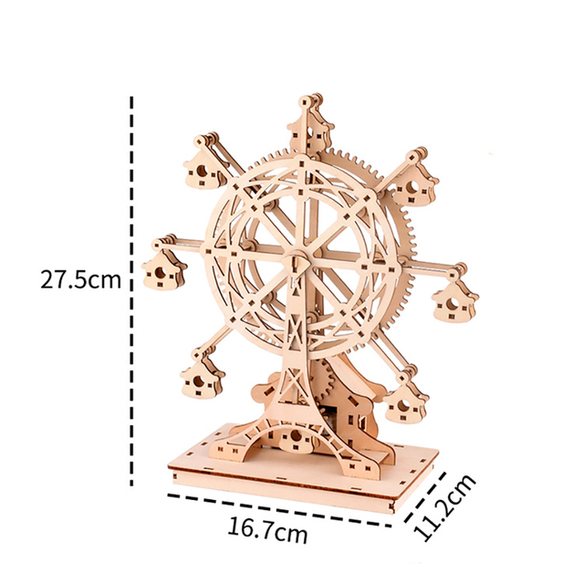 DIY drewniany diabelski młyn z muzyką, wykrojnikiem i modelowaniem - zabawka do samodzielnego montażu - Wianko - 2