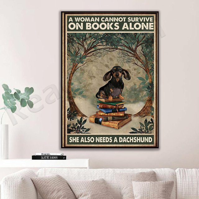 Plakat jamnika i kochającego psa - dekoracje ścienne dla kobiet i miłośniczek książek - Wianko - 3