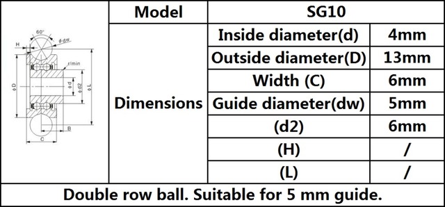 Dwurzędowe łożysko kulkowe SG10 U, 4x13x6 mm, z uszczelnieniem, do 5 mm prowadnicy - Wianko - 3