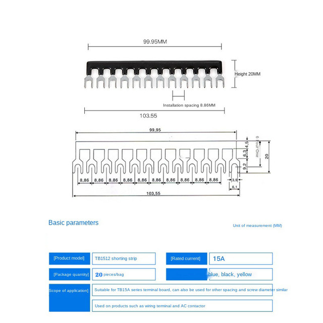 20 sztuk zacisków blokowych TBR TB-1512 do złączy 12 pozycyjnej listwy zaciskowej 15A zabezpieczenie przed zwarciem, pełna miedź, łączący pasek - Wianko - 2