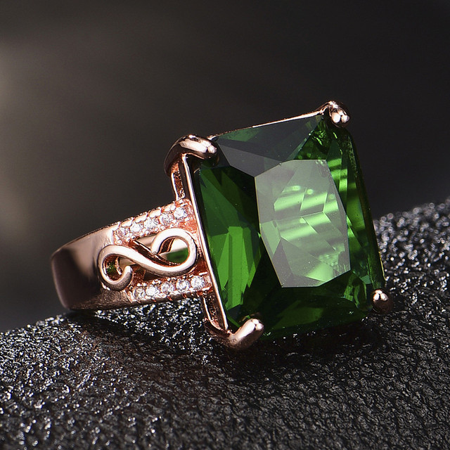 Kwadratowy pierścionek zielony z kryształem szmaragdowym i diamentami w różowym złocie - Bague Fine Jewelry - Wianko - 13