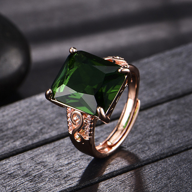 Kwadratowy pierścionek zielony z kryształem szmaragdowym i diamentami w różowym złocie - Bague Fine Jewelry - Wianko - 20
