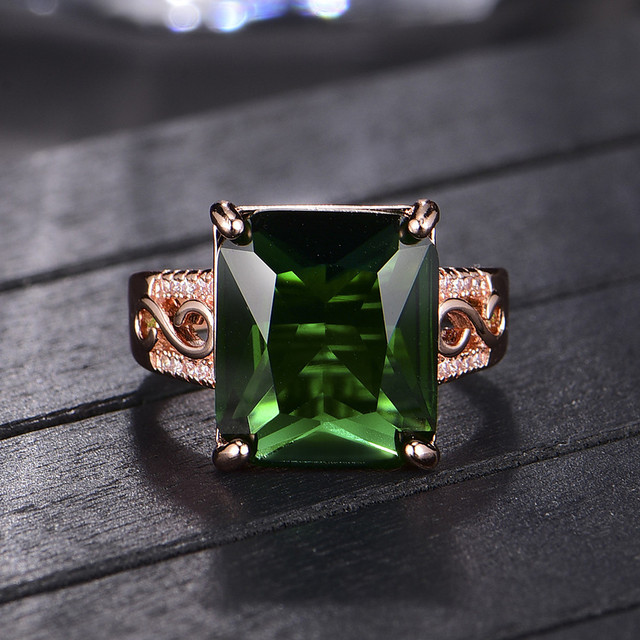 Kwadratowy pierścionek zielony z kryształem szmaragdowym i diamentami w różowym złocie - Bague Fine Jewelry - Wianko - 19