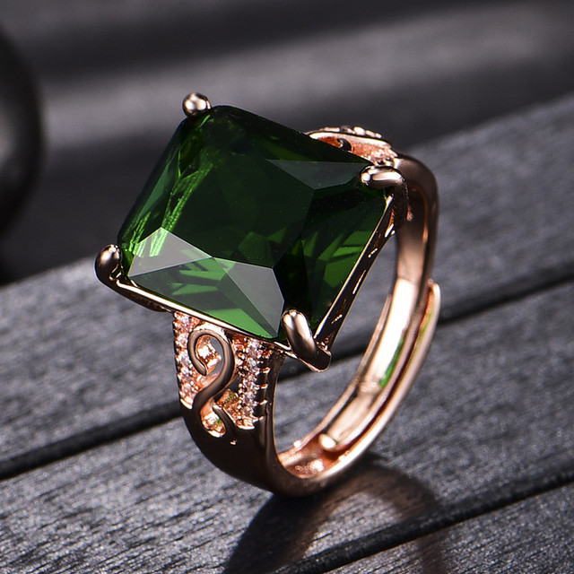 Kwadratowy pierścionek zielony z kryształem szmaragdowym i diamentami w różowym złocie - Bague Fine Jewelry - Wianko - 15