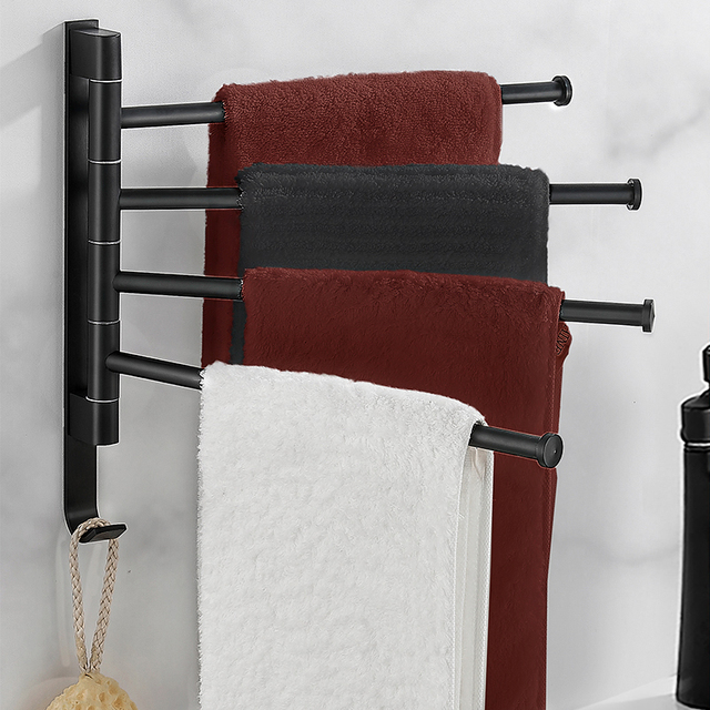 Wieszak na ręczniki KAKUGU z 2-5 ramionami i hakami, czarny, do montażu na ścianie - Wianko - 1