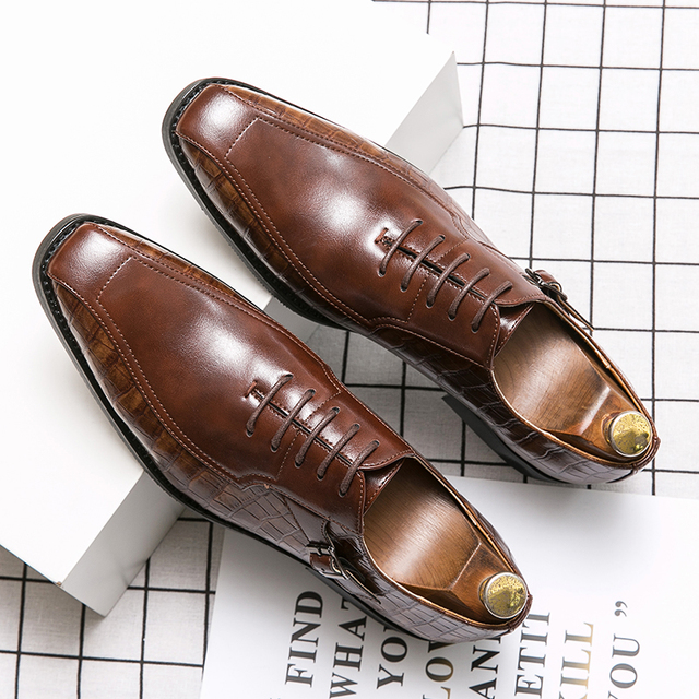 Mężczyźni wygodne buty wizytowe z nicią do szycia, wzór krokodyla z naturalnej skóry jeleniowej modny Groom Zapatos Hombre - Wianko - 7