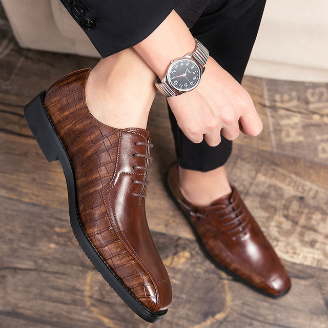 Mężczyźni wygodne buty wizytowe z nicią do szycia, wzór krokodyla z naturalnej skóry jeleniowej modny Groom Zapatos Hombre - Wianko - 15