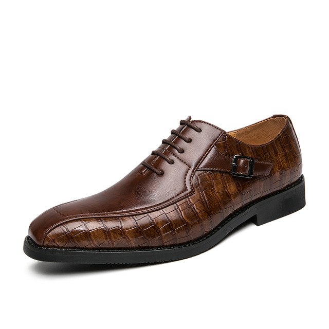 Mężczyźni wygodne buty wizytowe z nicią do szycia, wzór krokodyla z naturalnej skóry jeleniowej modny Groom Zapatos Hombre - Wianko - 3