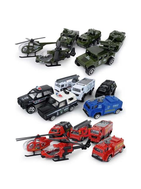 Zestaw 6 sztuk pojazdów w skali 1:87: ciężarówka strażacka, helikopter wojskowy i pojazd SWAT - metalowy odlew, przesuwane modele samochodów zabawka dziecięca - Wianko - 2