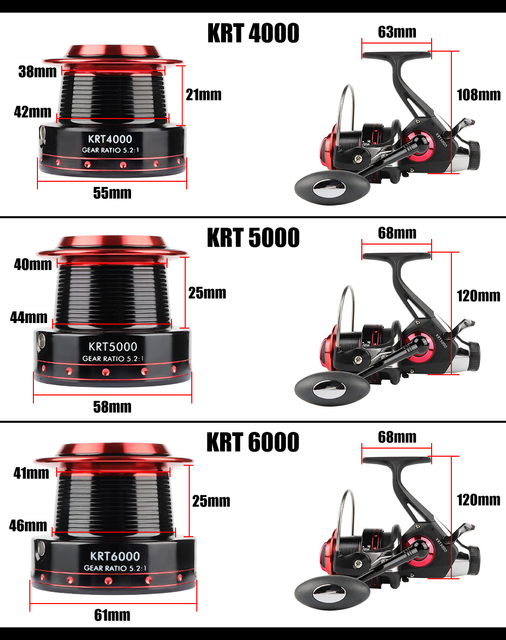 Kołowrotek W.P.E KRT Spinning 4000/5000/6000 5.2:1 z wysoką skrzynią biegów, 5+1 łożysk, wykonany z pełnego metalu, idealny do połowu karpia - Pesca - Wianko - 3