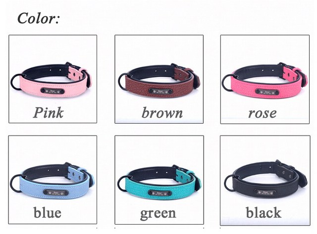 Niestandardowe skórzane obroże personalizowane dla psów - różowa, czarna, zielona, róża, niebieska - Wianko - 5