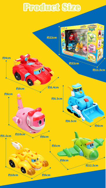 Zestaw 5 sztuk Figurki akcji ABS Min transformacja Gogo Dino - REX + deformowany samochód, samolot, motorówka, żuraw - zabawki dinozaury dla dzieci - Wianko - 7