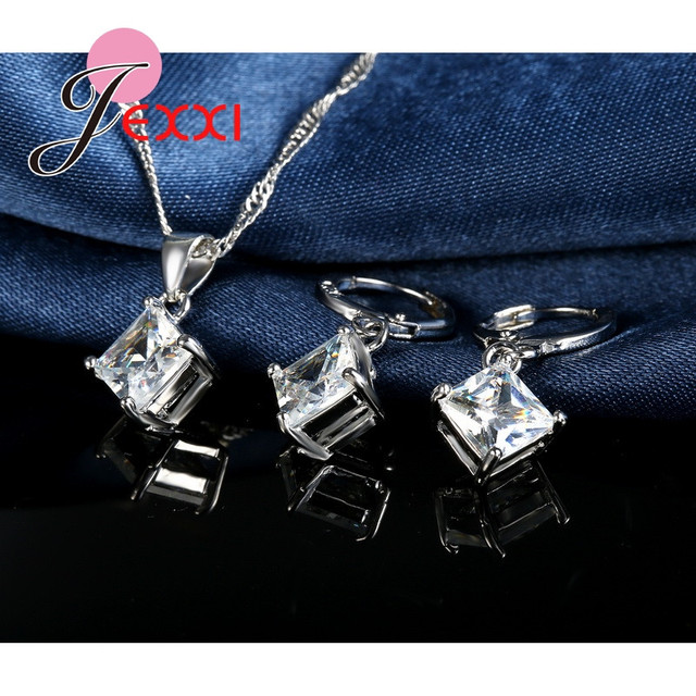 Zestaw biżuterii dla kobiet: naszyjnik i kolczyki z kryształami CZ na srebrnym wisiorku 925 - Wianko - 4