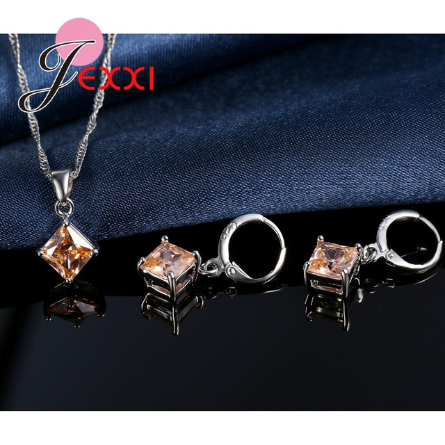 Zestaw biżuterii dla kobiet: naszyjnik i kolczyki z kryształami CZ na srebrnym wisiorku 925 - Wianko - 16