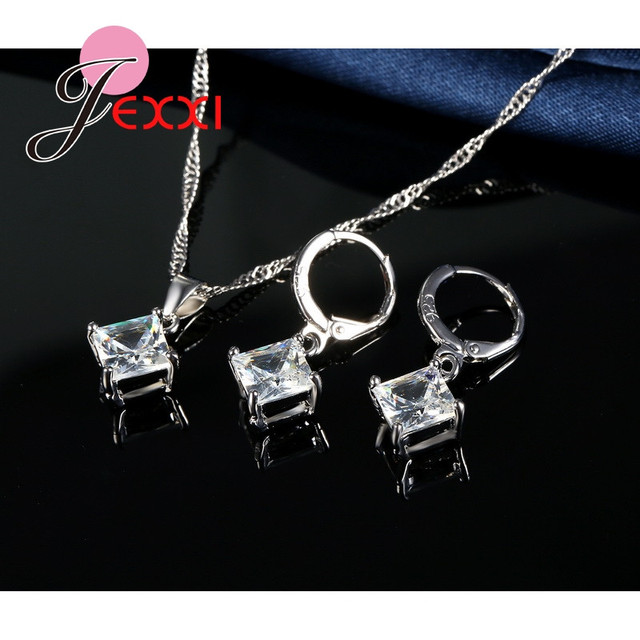 Zestaw biżuterii dla kobiet: naszyjnik i kolczyki z kryształami CZ na srebrnym wisiorku 925 - Wianko - 3