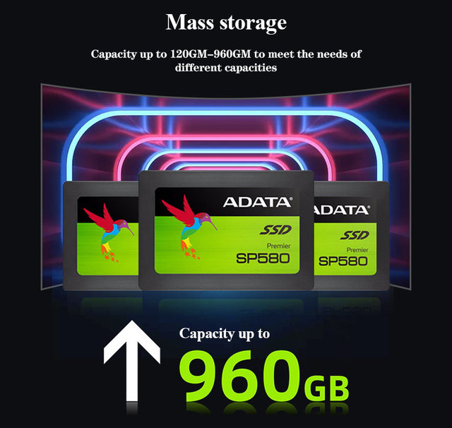 Dysk SSD ADATA SP580, 2.5 cala, SATA III, wewnętrzny, 120GB, 240GB, 480GB, 960GB - Wianko - 2