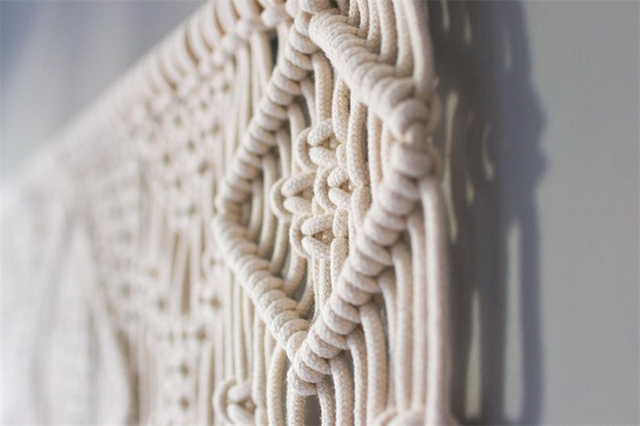 Duży gobelin Macrame Tapestry 100x110CM w stylu Boho - ręcznie tkana z frędzlami - dekoracja ściany wewnętrznej - bawełna len i pielenie tła - Wianko - 5