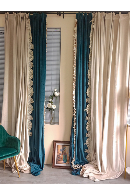 Zasłony z flaneli w kolorze beżowym - luksusowy retro styl dla salonu i sypialni - Wianko - 1