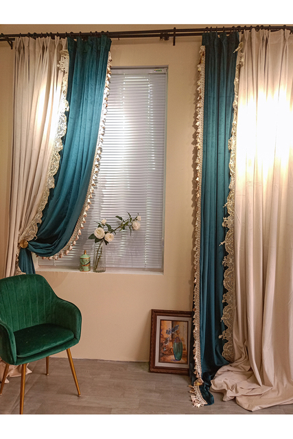 Zasłony z flaneli w kolorze beżowym - luksusowy retro styl dla salonu i sypialni - Wianko - 5
