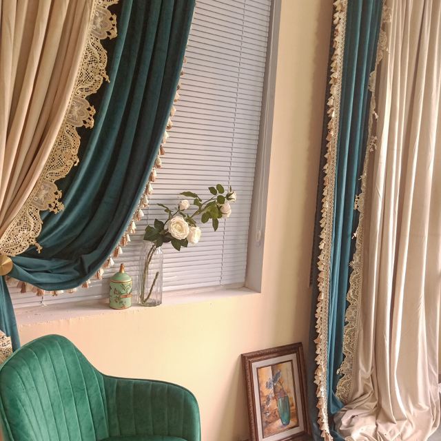 Zasłony z flaneli w kolorze beżowym - luksusowy retro styl dla salonu i sypialni - Wianko - 10