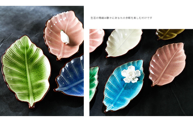 Ceramiczne naczynia w kształcie liścia dla przekąsek i sosów, talerz sushi i taca - Wianko - 6