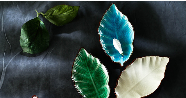 Ceramiczne naczynia w kształcie liścia dla przekąsek i sosów, talerz sushi i taca - Wianko - 10
