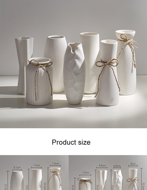Biały minimalistyczny wazon ceramiczny z liny konopnej do suszonych kwiatów - dekoracyjne rzemiosło wnętrz - Wianko - 1