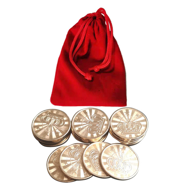 Pentagram korona - 10 sztuk zręcznościowych żetonów do gier, wysoka jakość, rozmiar 25*1.85mm, w płóciennej torbie - Wianko - 1