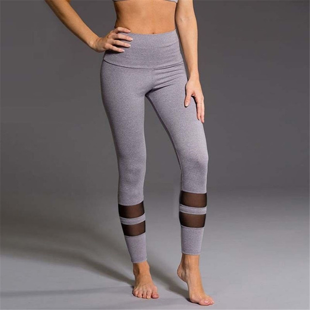 Legginsy damskie do jogi z siatką - komfortowe, oddychające, niski stan, czarne i szare, idealne na bieganie - Wianko - 2