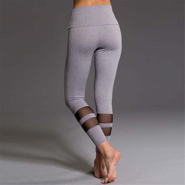 Legginsy damskie do jogi z siatką - komfortowe, oddychające, niski stan, czarne i szare, idealne na bieganie - Wianko - 3