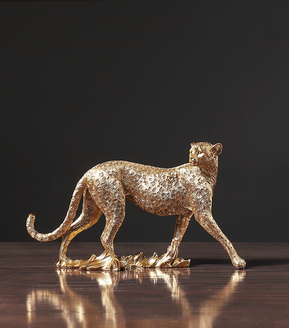 Figurka żwawego złotego Leoparda - imitacja zwierzęcia w formie statui geparda, doskonałe rzemiosło z żywicy, nowoczesna dekoracja do domu inspirowana zwierzętami - Wianko - 5