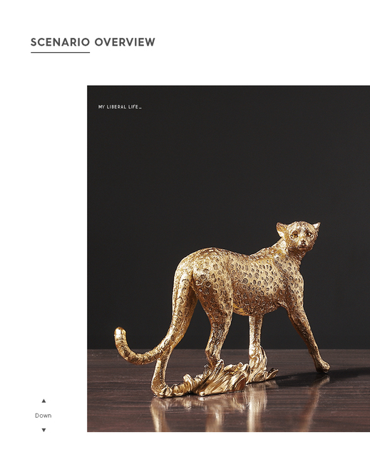 Figurka żwawego złotego Leoparda - imitacja zwierzęcia w formie statui geparda, doskonałe rzemiosło z żywicy, nowoczesna dekoracja do domu inspirowana zwierzętami - Wianko - 2