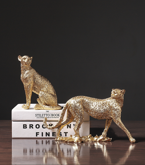 Figurka żwawego złotego Leoparda - imitacja zwierzęcia w formie statui geparda, doskonałe rzemiosło z żywicy, nowoczesna dekoracja do domu inspirowana zwierzętami - Wianko - 6