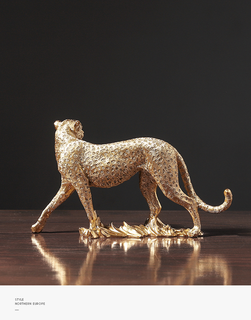 Figurka żwawego złotego Leoparda - imitacja zwierzęcia w formie statui geparda, doskonałe rzemiosło z żywicy, nowoczesna dekoracja do domu inspirowana zwierzętami - Wianko - 7