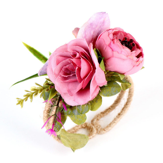 Zestaw rustykalnych dekoracji ślubnych - panna młoda: sztuczny kwiat na nadgarstek, wieczór panieński, DIY - Wianko - 1