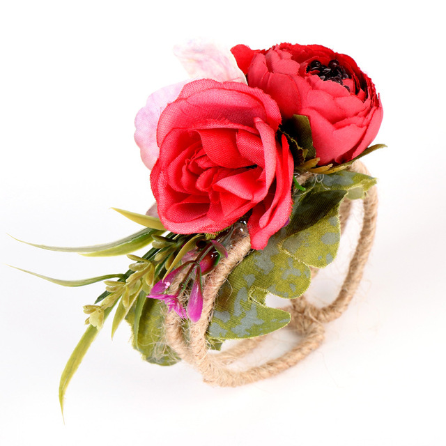 Zestaw rustykalnych dekoracji ślubnych - panna młoda: sztuczny kwiat na nadgarstek, wieczór panieński, DIY - Wianko - 3