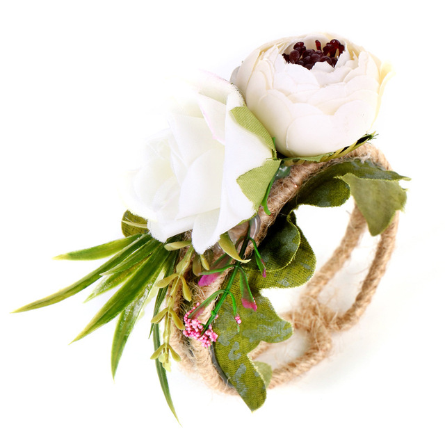 Zestaw rustykalnych dekoracji ślubnych - panna młoda: sztuczny kwiat na nadgarstek, wieczór panieński, DIY - Wianko - 4