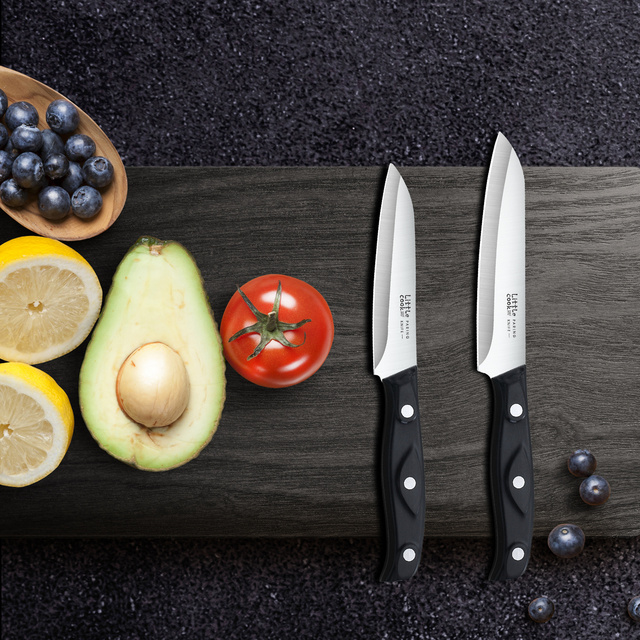 Zestaw 2 noży Little Cook do parowania - 4.5 cala, ostry nóż do owoców, ergonomiczny uchwyt ze stali nierdzewnej - Wianko - 4