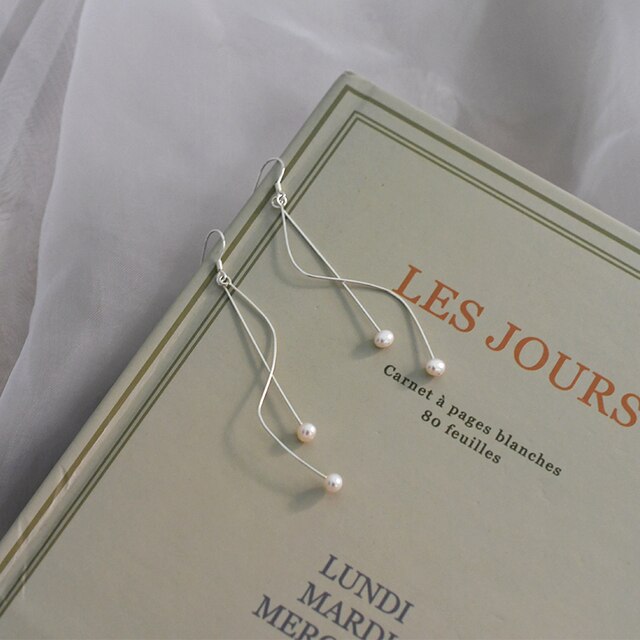 Kolczyki wiszące z naturalną słodkowodną perłą ASHIQI - długie, 925 Sterling srebro, prosta konstrukcja dla kobiet - moda biżuteria - Wianko - 3