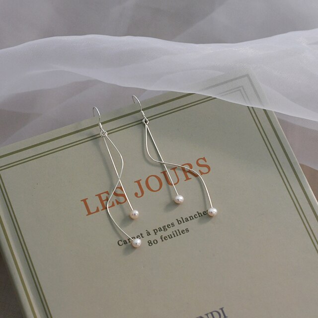 Kolczyki wiszące z naturalną słodkowodną perłą ASHIQI - długie, 925 Sterling srebro, prosta konstrukcja dla kobiet - moda biżuteria - Wianko - 2