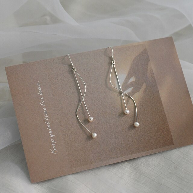 Kolczyki wiszące z naturalną słodkowodną perłą ASHIQI - długie, 925 Sterling srebro, prosta konstrukcja dla kobiet - moda biżuteria - Wianko - 4