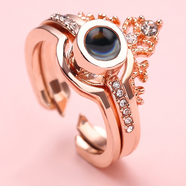 Pierścień projekcyjny z pięknym wzorem w 100 językach - biżuteria pamięciowa, wyrażająca romantyczne uczucie miłości - Wianko - 1