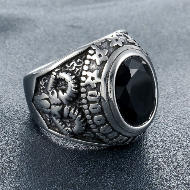 Vintage pierścień gotycki w stylu Baphomet, czarno-czerwono-niebieski kamień, stal nierdzewna, unisex - Wianko - 34
