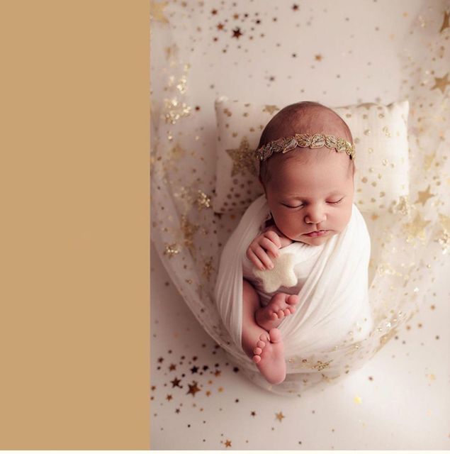 Noworodkowy kocyk fotograficzny w gwiazdkowe błyskotki - brązowy brokatowy materiał dla dzieci - Wianko - 12