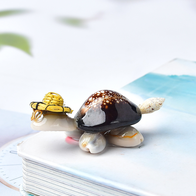 Uroczy kapelusz żółw z naturalnymi muszlami do dekoracji wnętrz i samochodu - pamiątka i prezent DIY - Wianko - 9